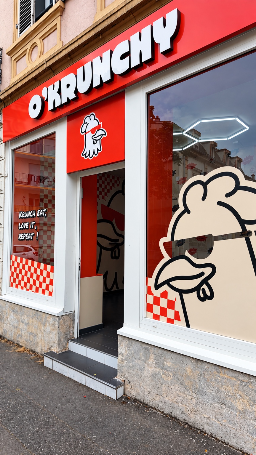 Façade et enseigne O’KRUNCHY au 1 rue de Brunstatt à Mulhouse